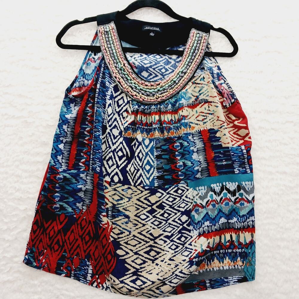 Blouse Tribal Beaded Statement Boho Indie Ethnic Resort Top Y2K Revival Size L